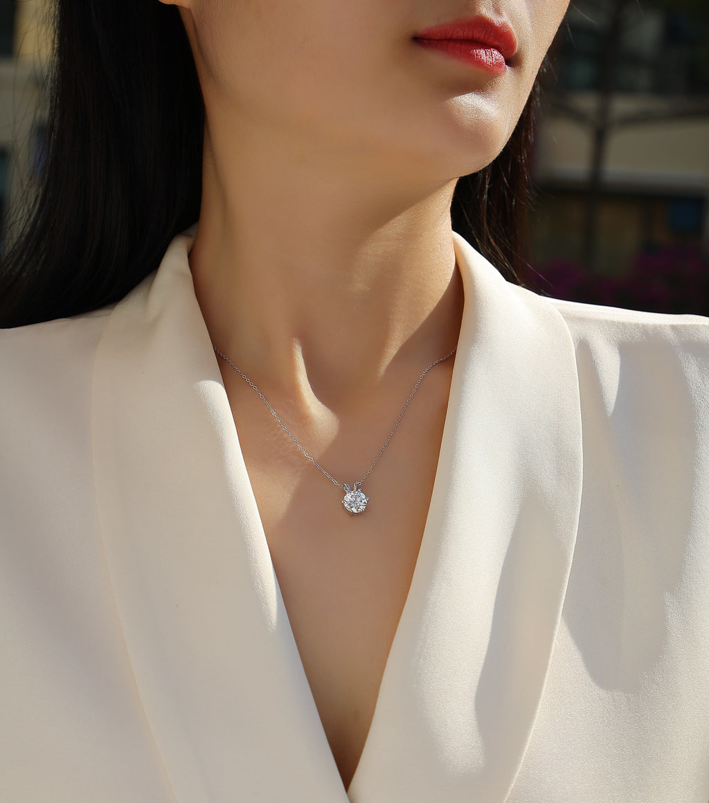 Capella Moissanite Necklace - 2ct Silver Platinum