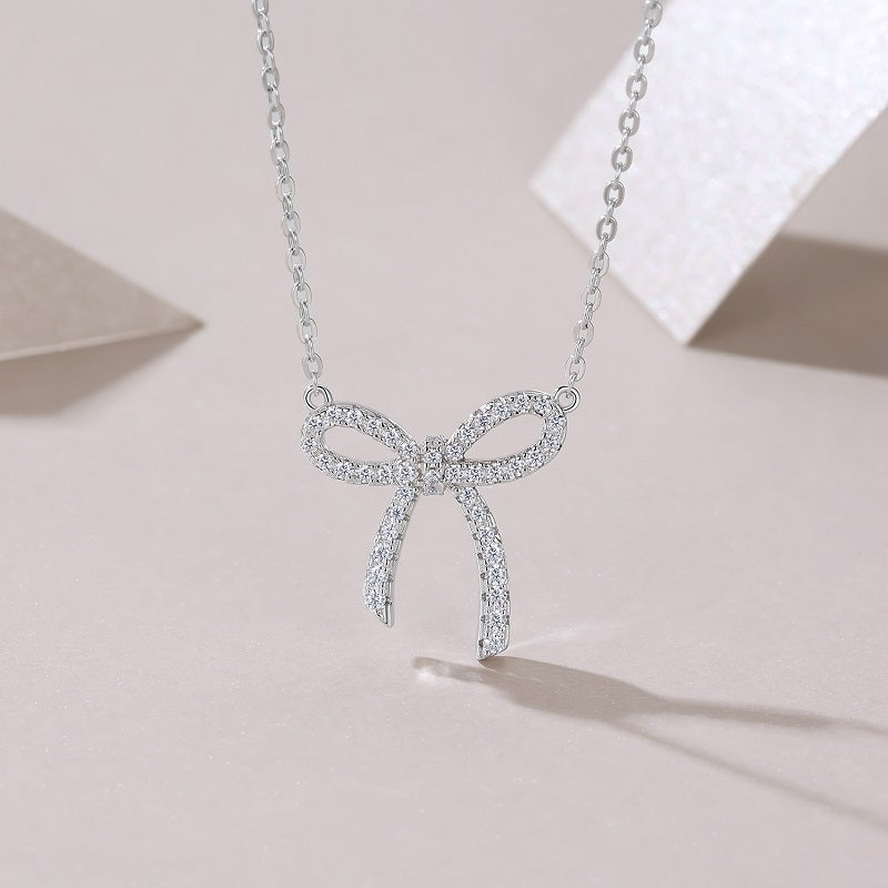 Spellbound Bow Necklace Moissanite Silver