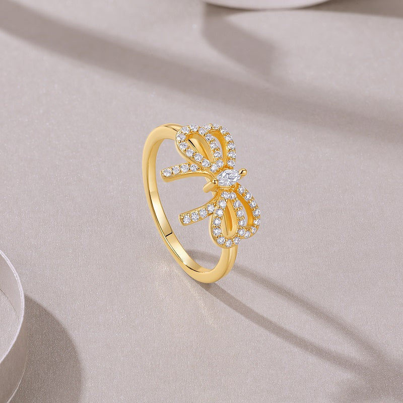 Royal Bow Ring - Moissanite Gold-Plated Silver