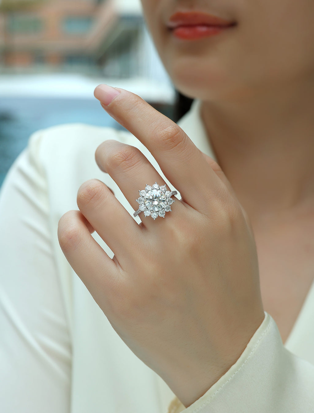 Moissanite Sunflower Ring 3 Carat Silver