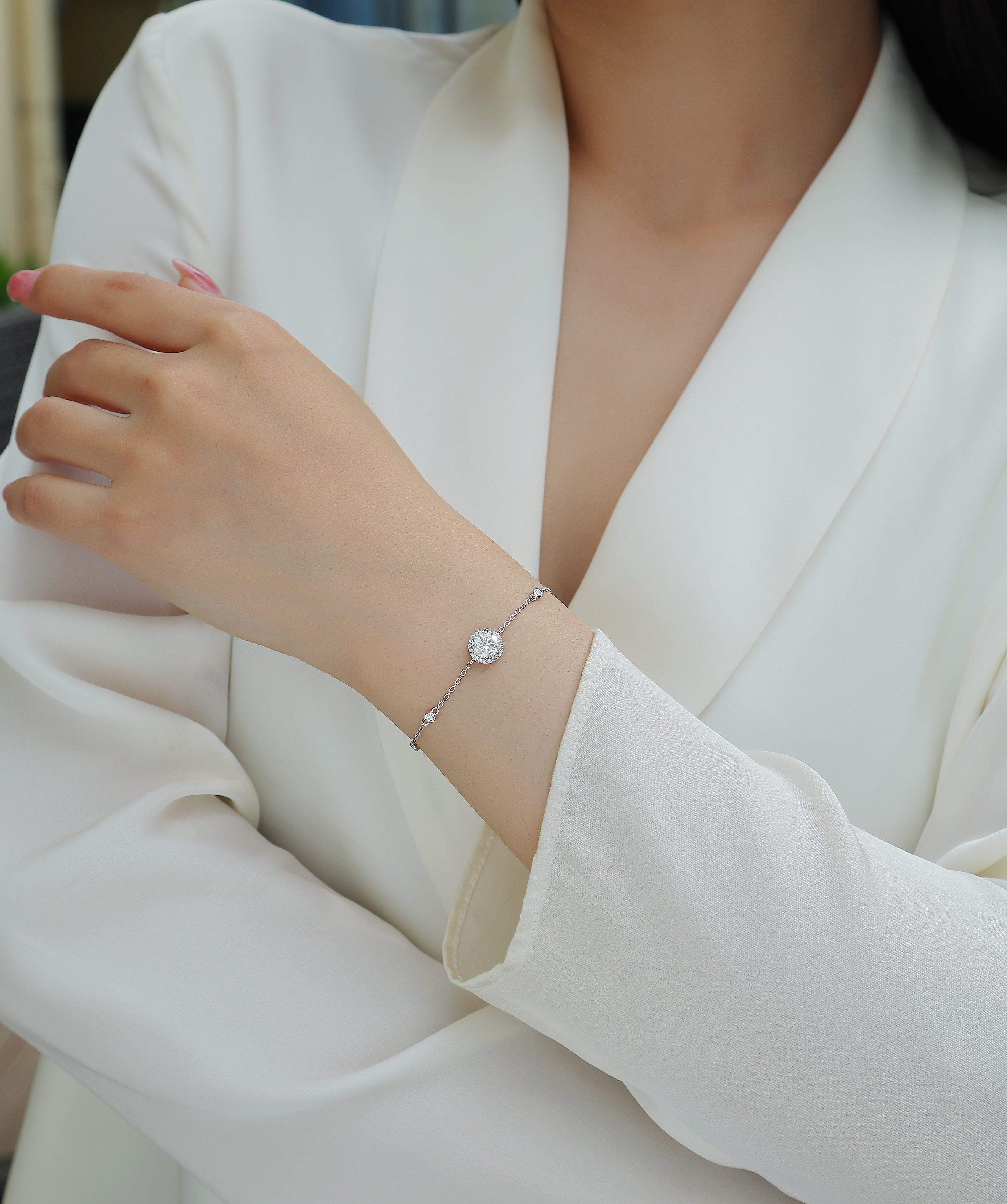 Silver Moissanite Bracelet - 1 Carat Platinum