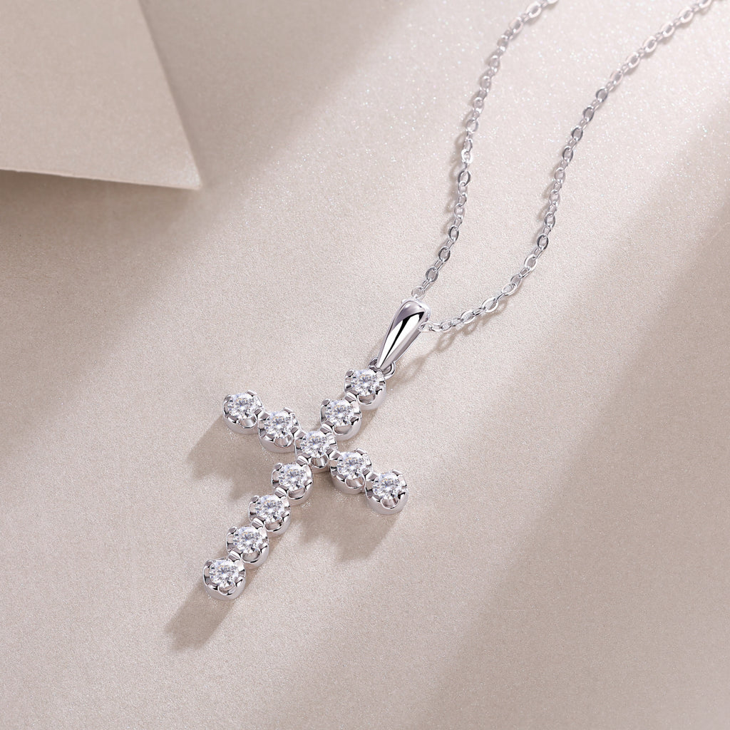 Imperial Cross Necklace Moissanite Silver 40cm