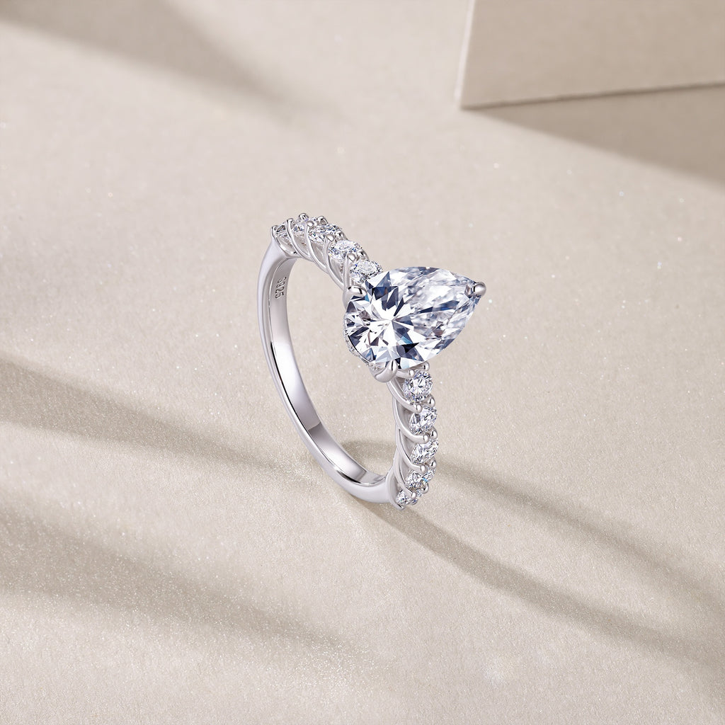 Moissanite Pear Water Drop Ring Silver