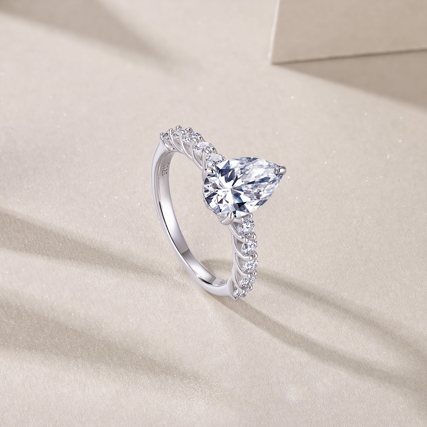 Moissanite Pear Water Drop Ring Silver