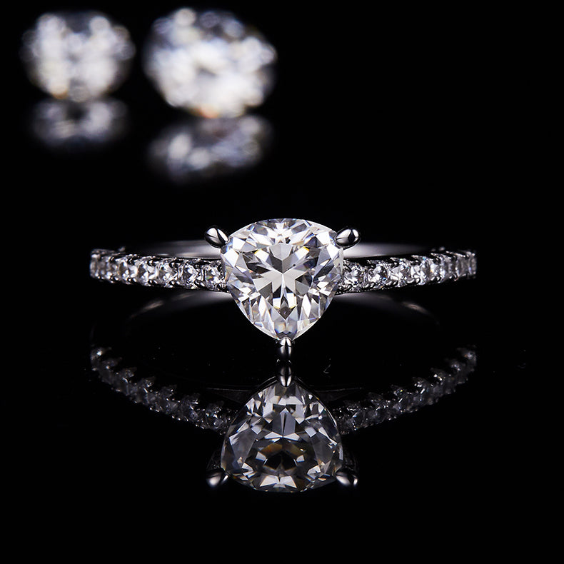 Moissanite Ring Triangular 6.5mm Platinum Silver