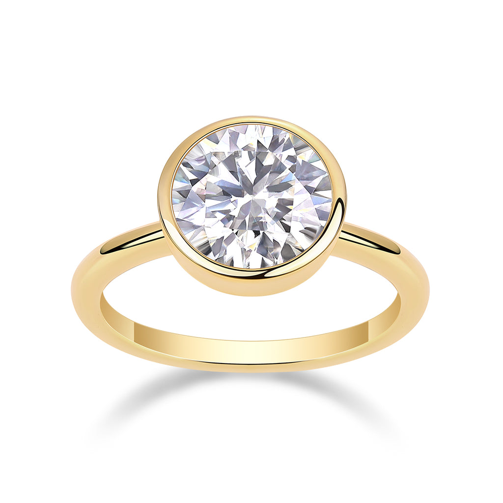 Moissanite Round Ring - Gold-Plated Silver