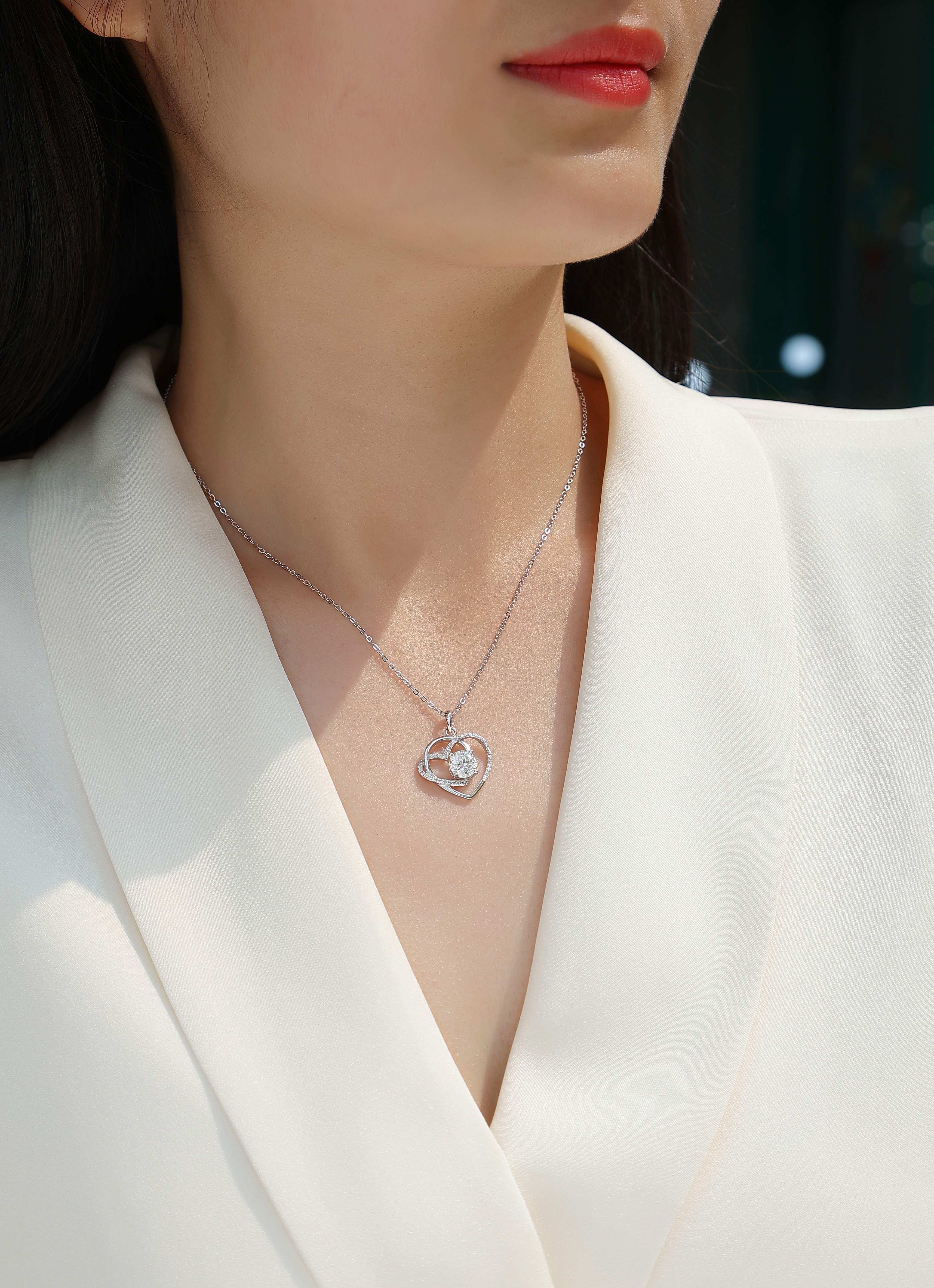 Lovely Hearts Moissanite Necklace - 1ct S925