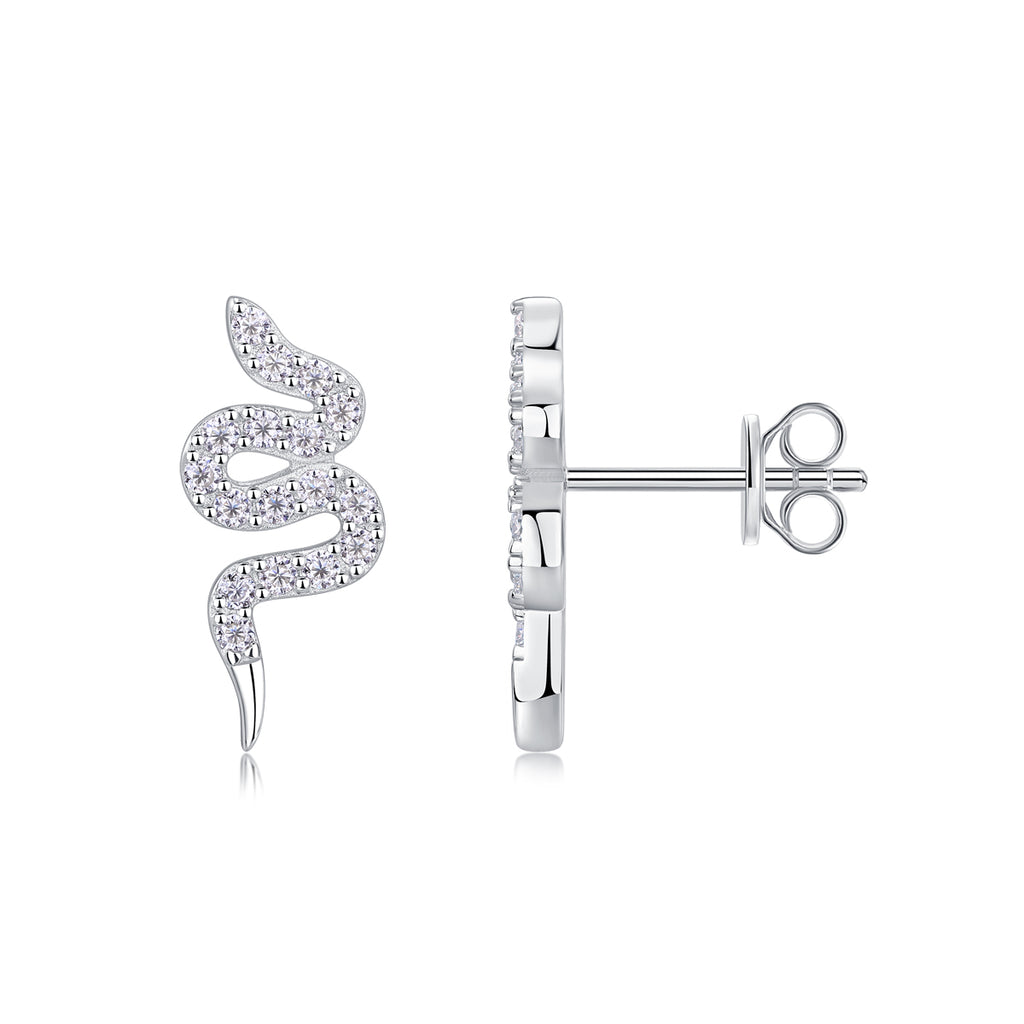 Mystic Serpent Moissanite Stud Earrings Silver
