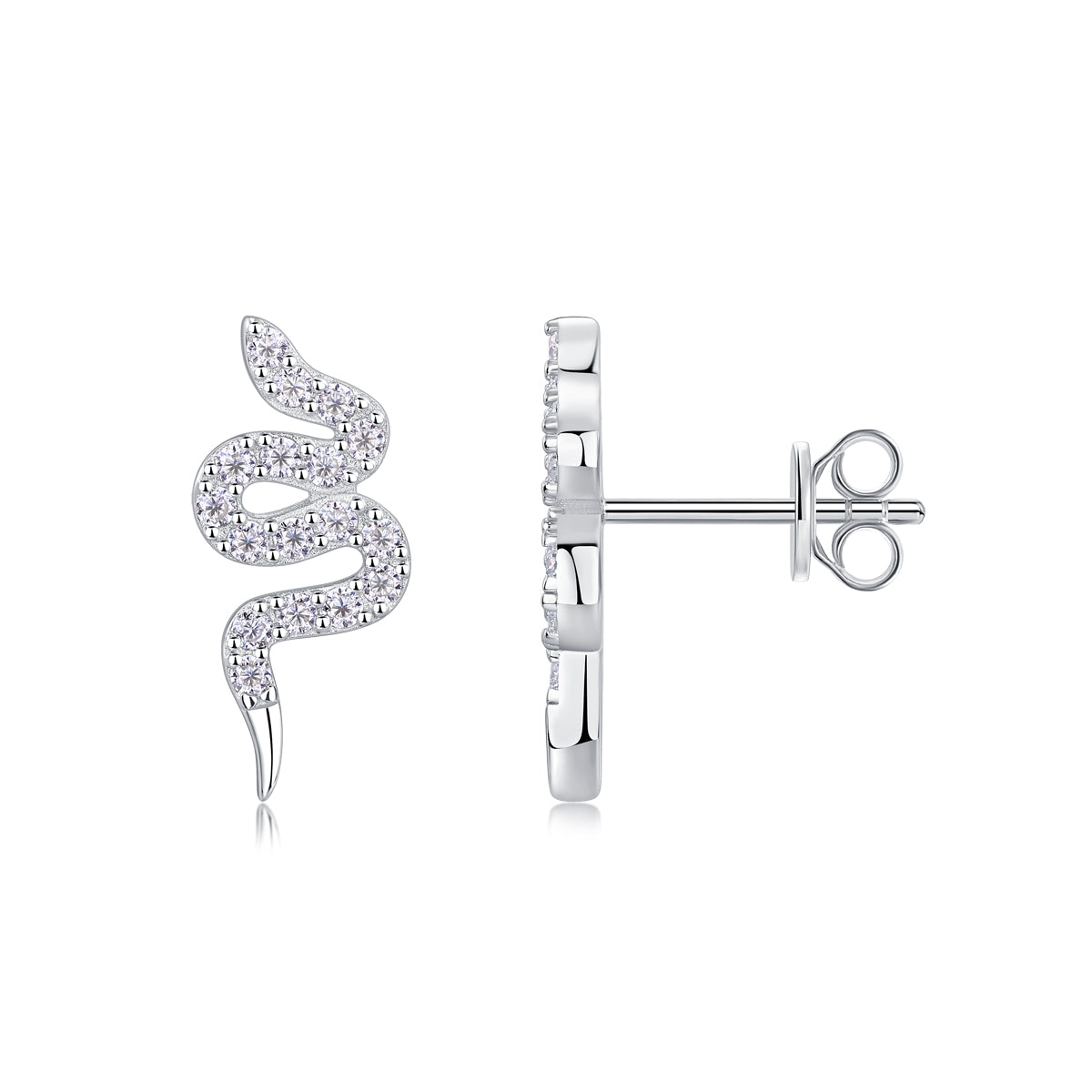 Mystic Serpent Moissanite Stud Earrings Silver