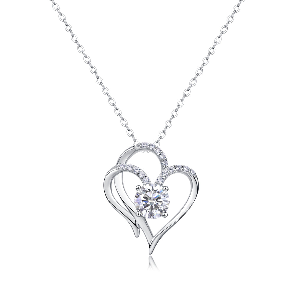 Heart to Heart Necklace Moissanite 1ct Silver