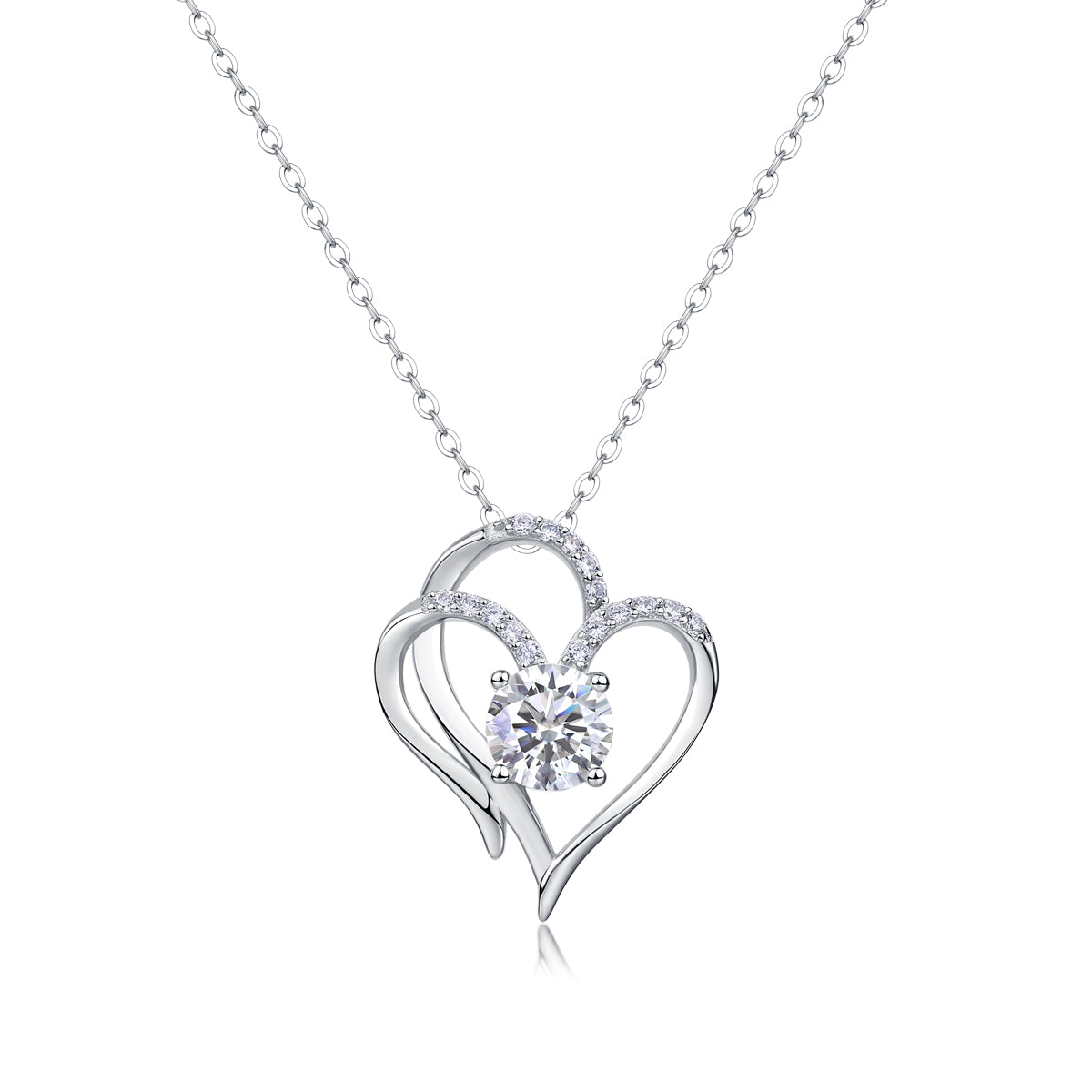 Heart to Heart Necklace Moissanite 1ct Silver