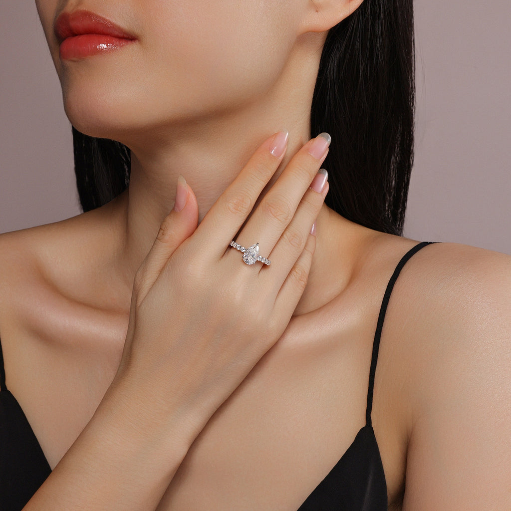 Moissanite Pear Water Drop Ring Silver