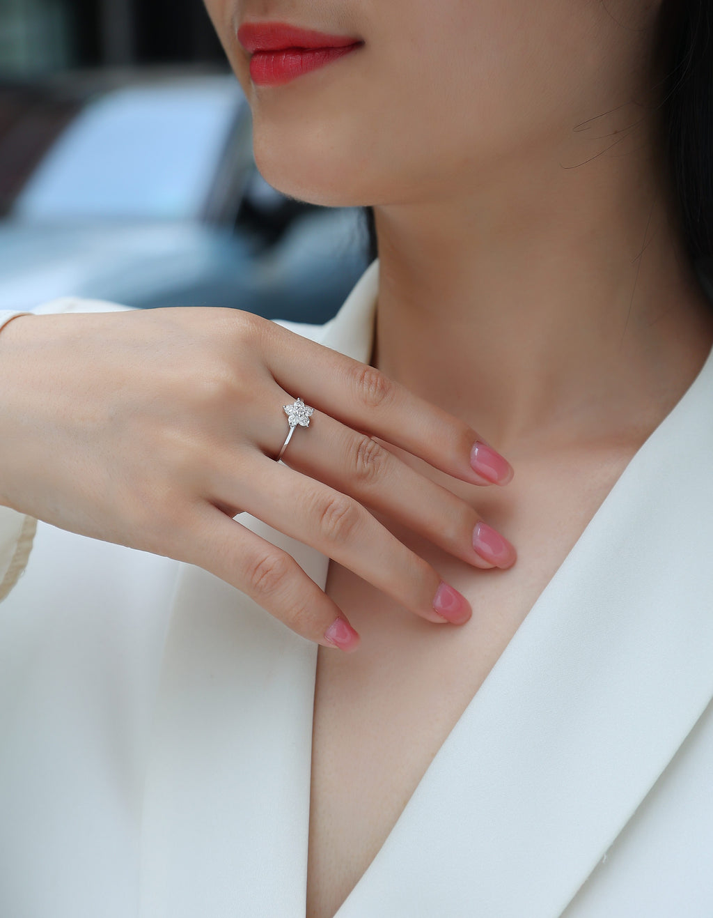 Moissanite Ring - Platinum Silver Band Size 5-9