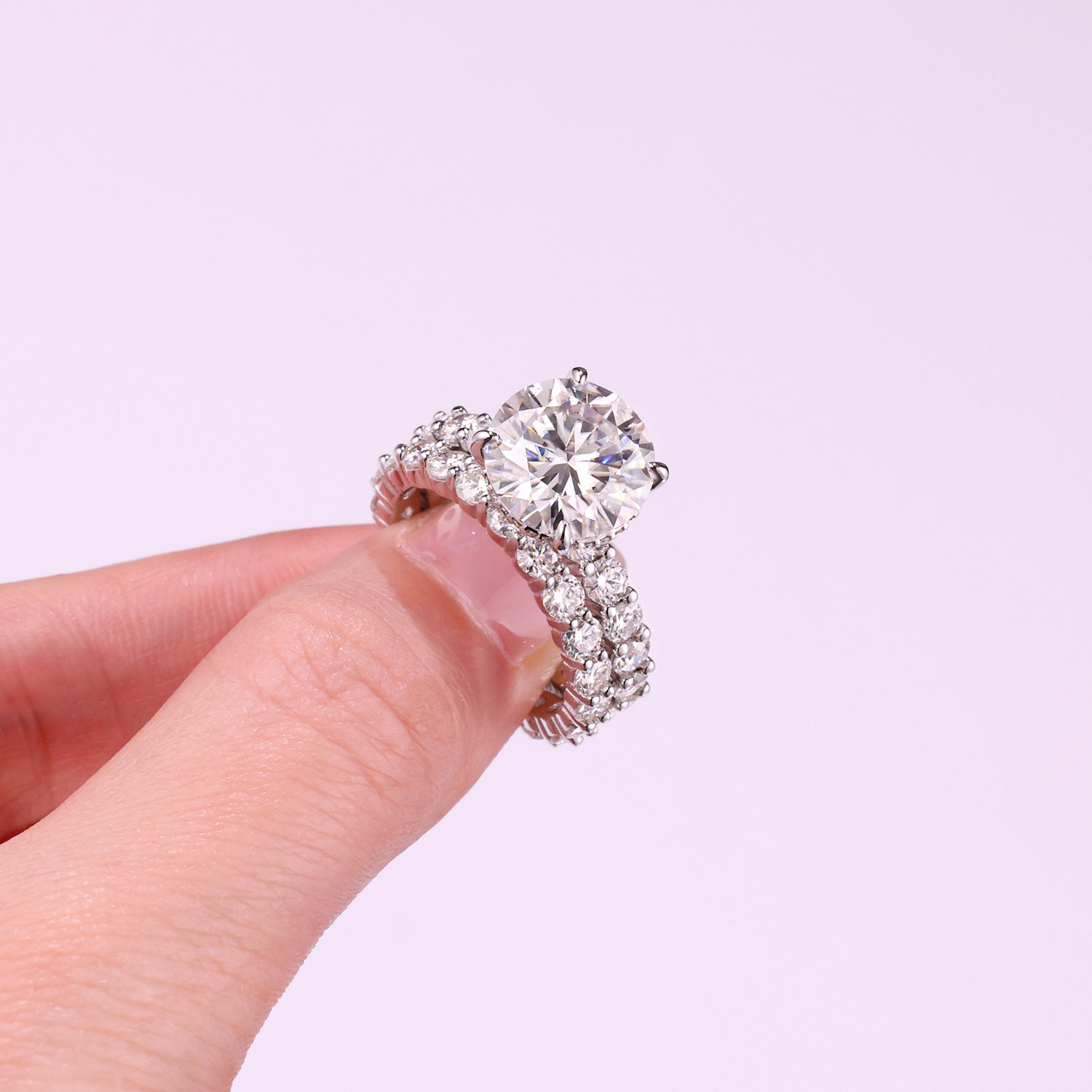 Time Vow Moissanite Ring Set 5ct Silver