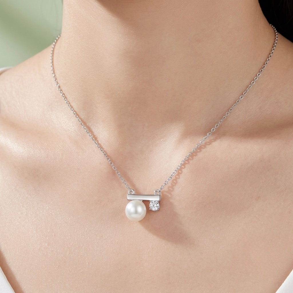 Natural Freshwater Pearl Silver Balance Necklace