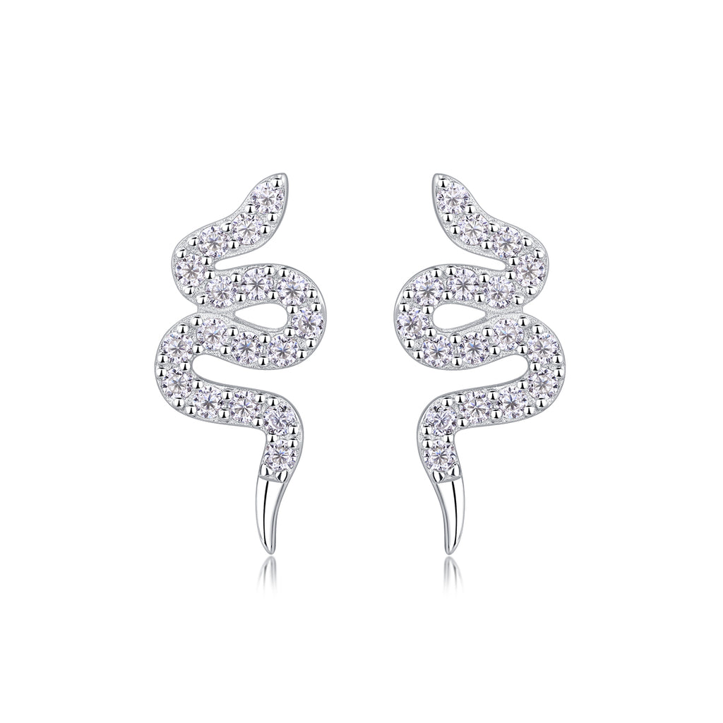 Mystic Serpent Moissanite Stud Earrings Silver