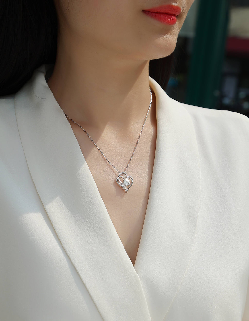 Heart to Heart Necklace Moissanite 1ct Silver