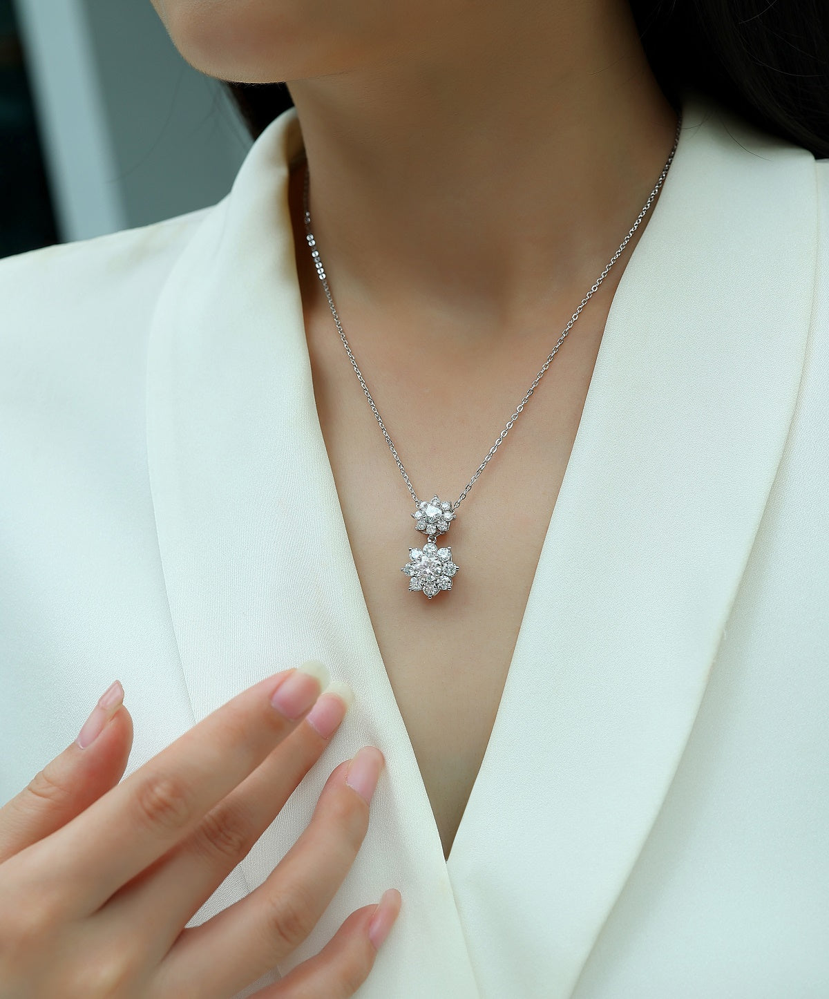 Sunshine Flower Necklace Moissanite 1ct Silver