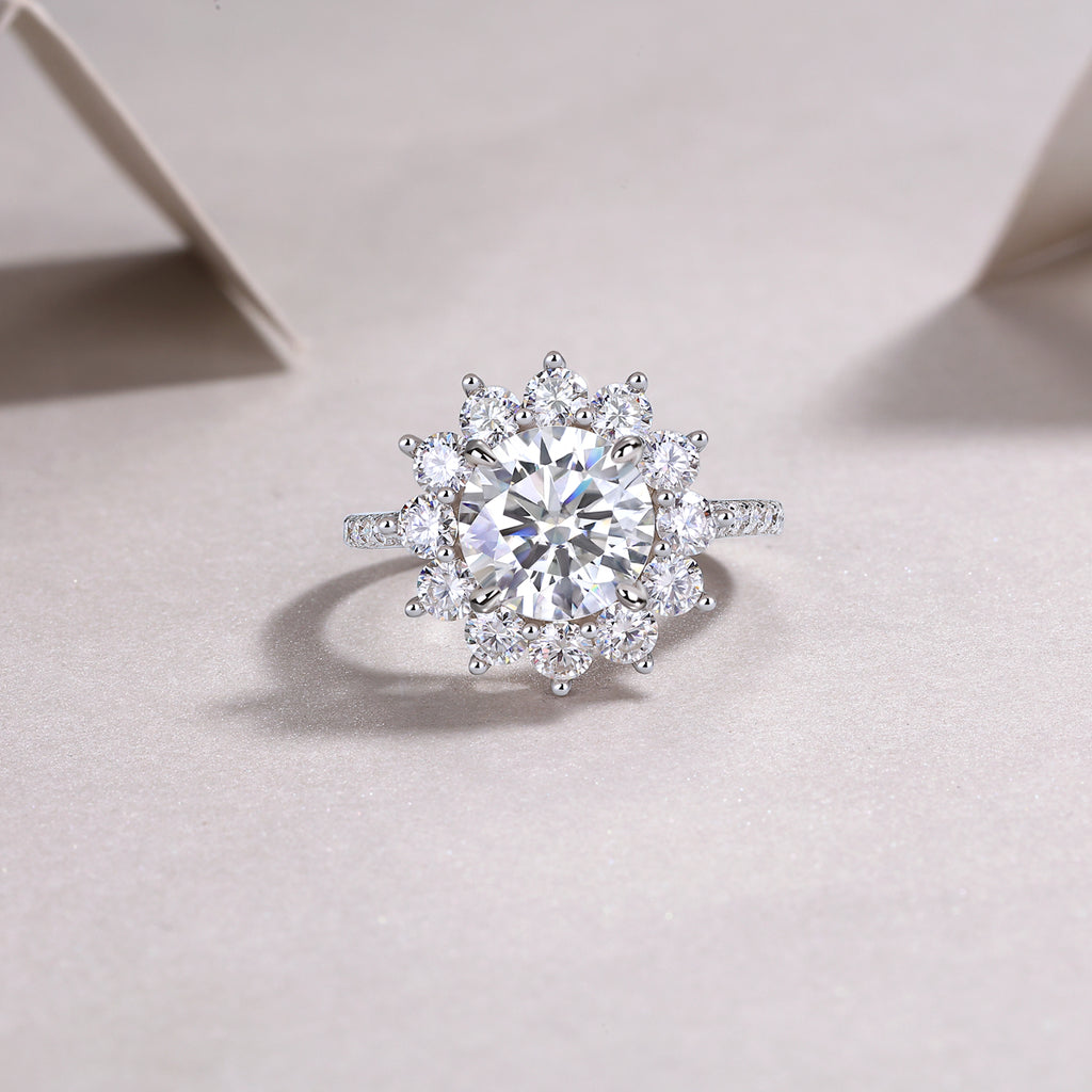 Moissanite Sunflower Ring 3 Carat Silver