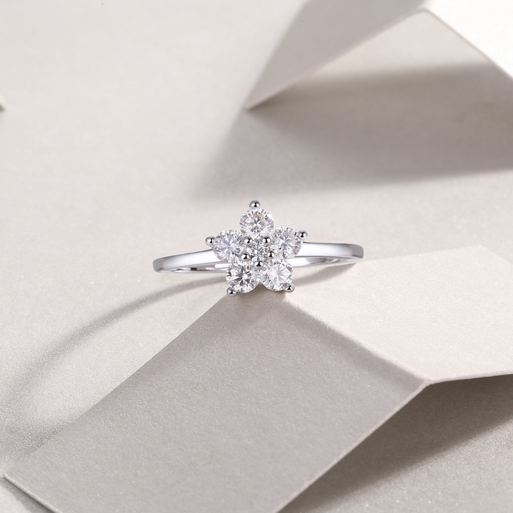 Moissanite Ring - Platinum Silver Band Size 5-9