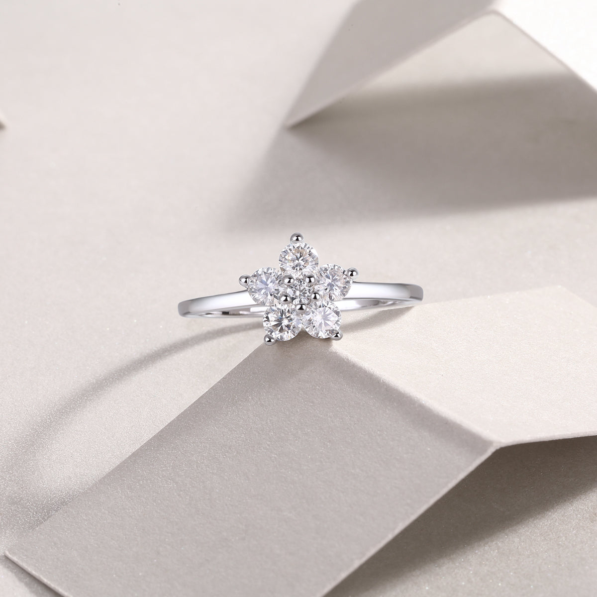 Moissanite Ring - Platinum Silver Band Size 5-9