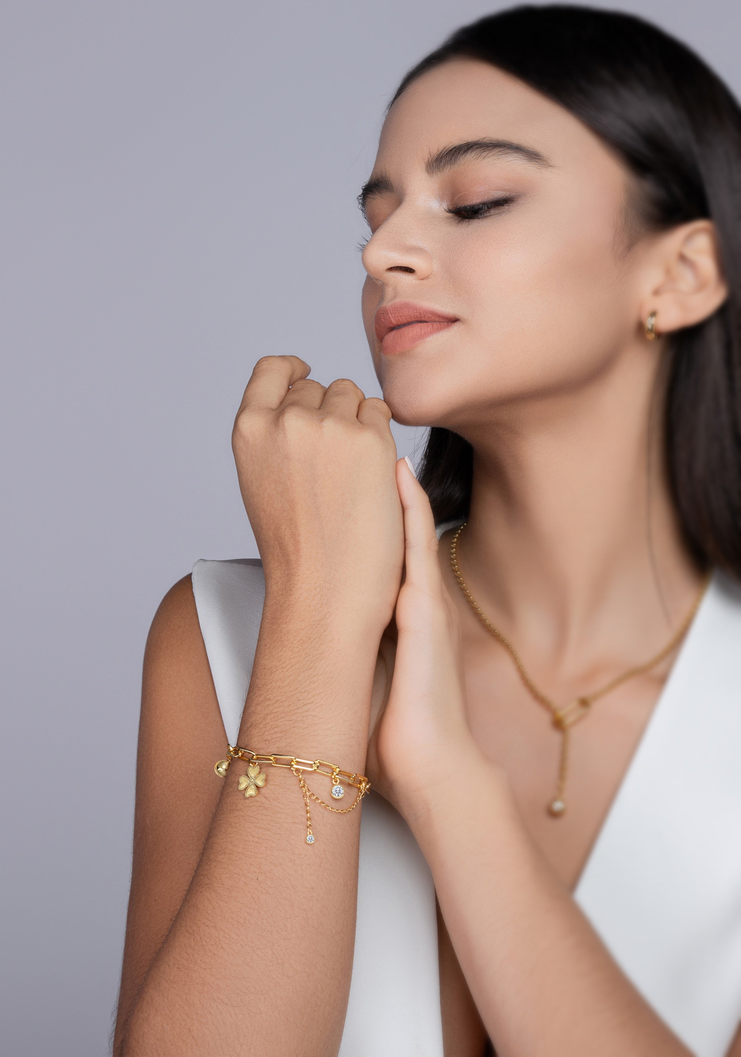 Golden Charm Bracelet - Moissanite 0.5ct Gold