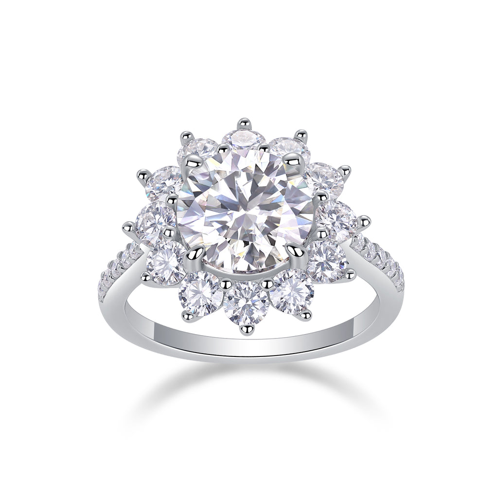 Moissanite Sunflower Ring 3 Carat Silver