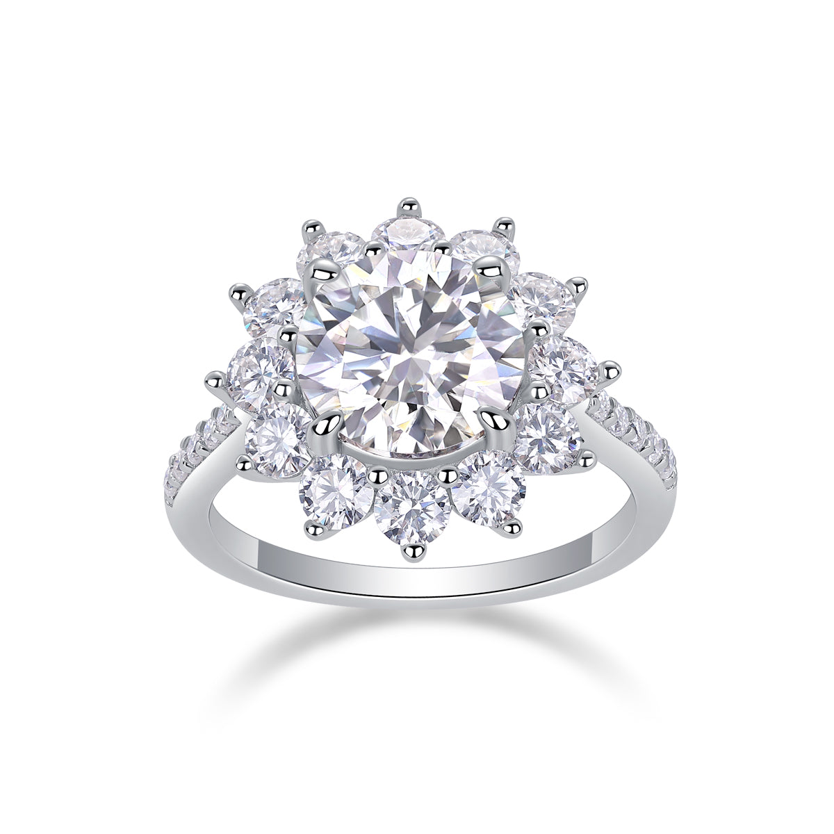 Moissanite Sunflower Ring 3 Carat Silver