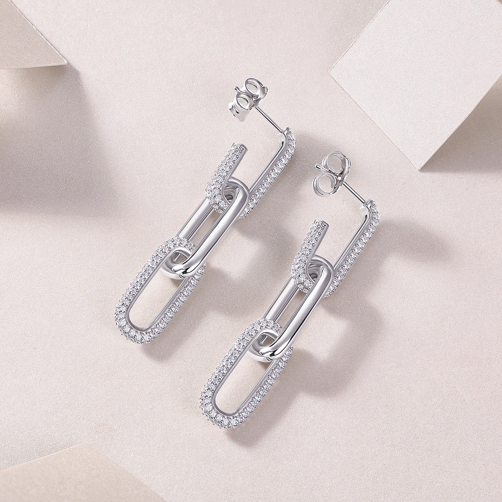 Infinity Chain Moissanite Earrings - Silver