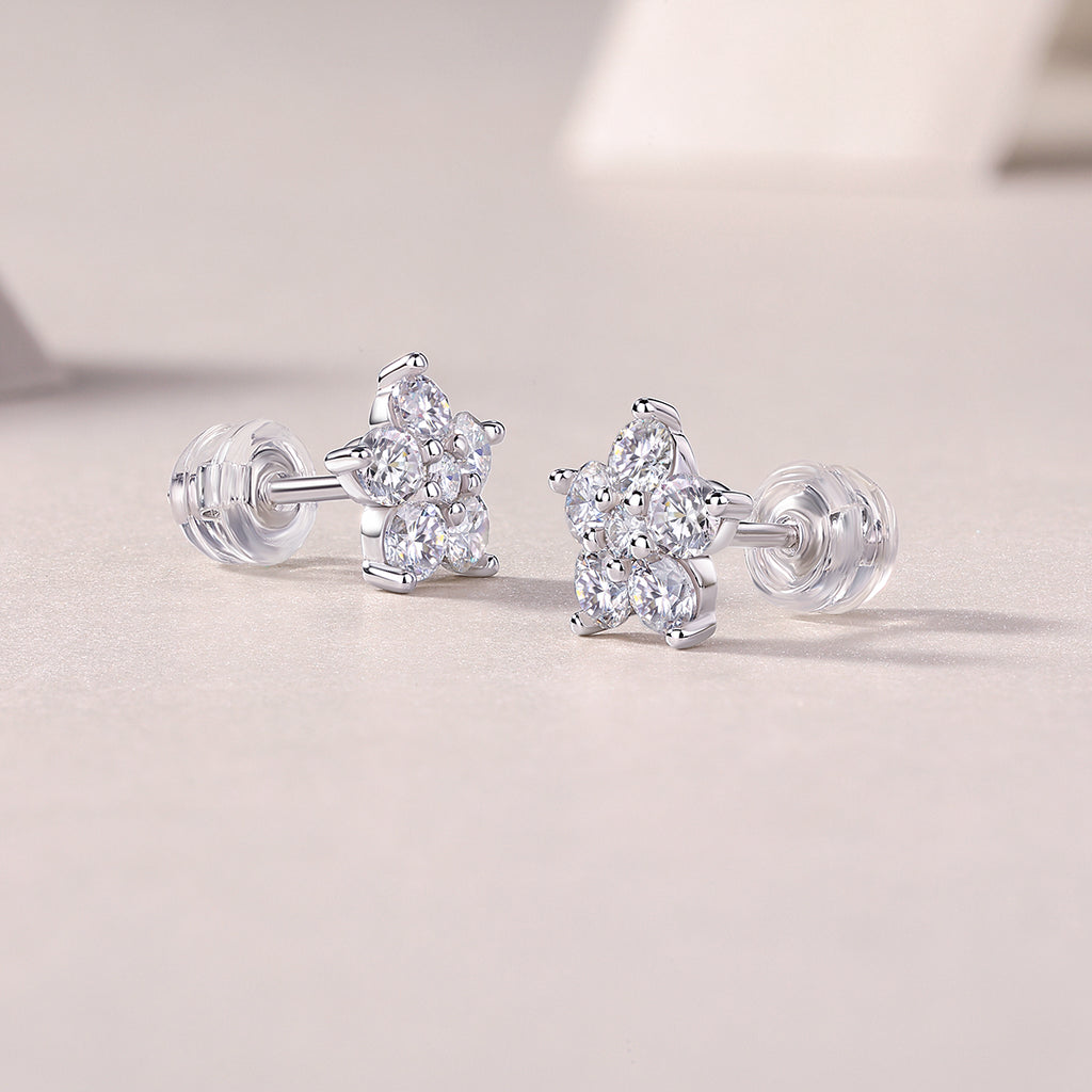 Paris Flower Stud Earrings Moissanite S925 Silver