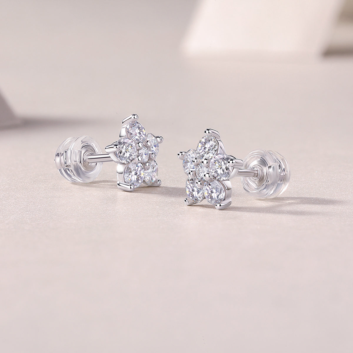 Paris Flower Stud Earrings Moissanite S925 Silver
