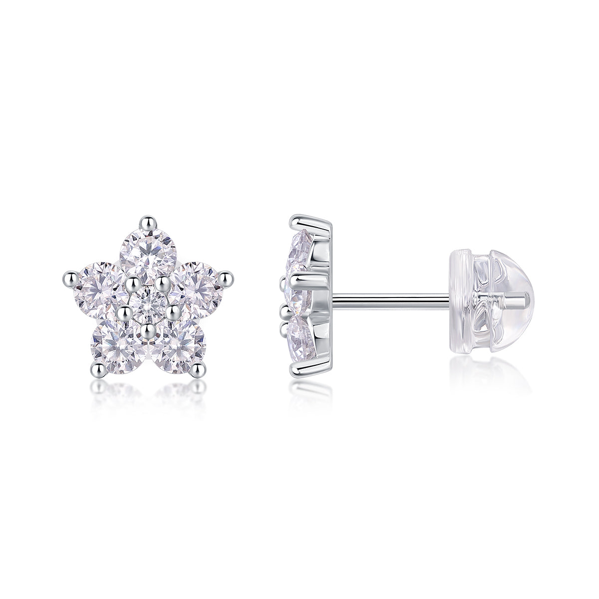 Paris Flower Stud Earrings Moissanite S925 Silver