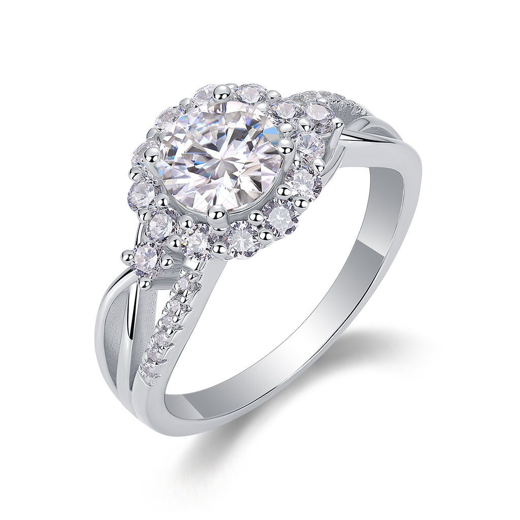 Snow Lotus Moissanite Ring 2 Carat Silver