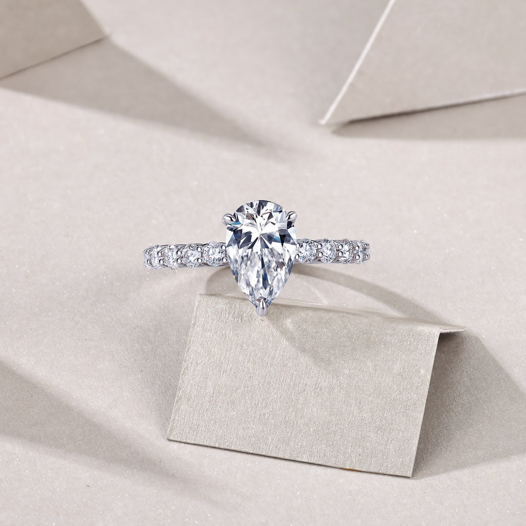 Moissanite Pear Water Drop Ring Silver
