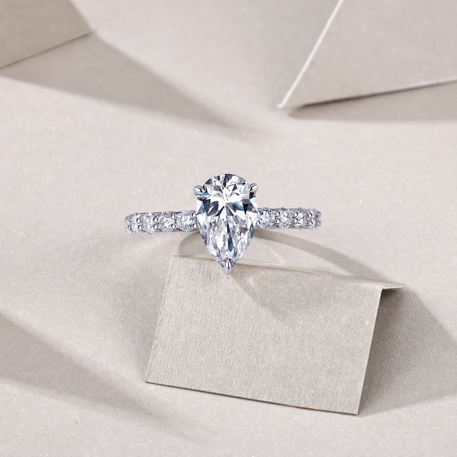 Moissanite Pear Water Drop Ring Silver