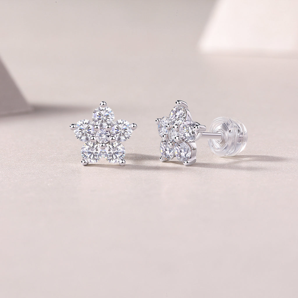 Paris Flower Stud Earrings Moissanite S925 Silver