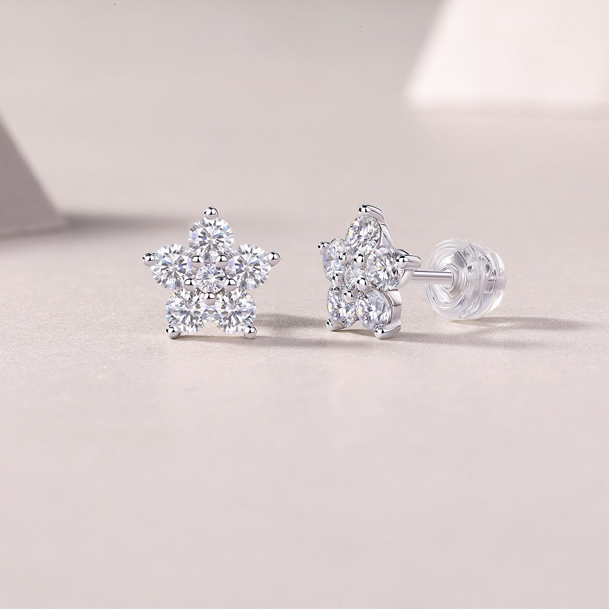 Paris Flower Stud Earrings Moissanite S925 Silver