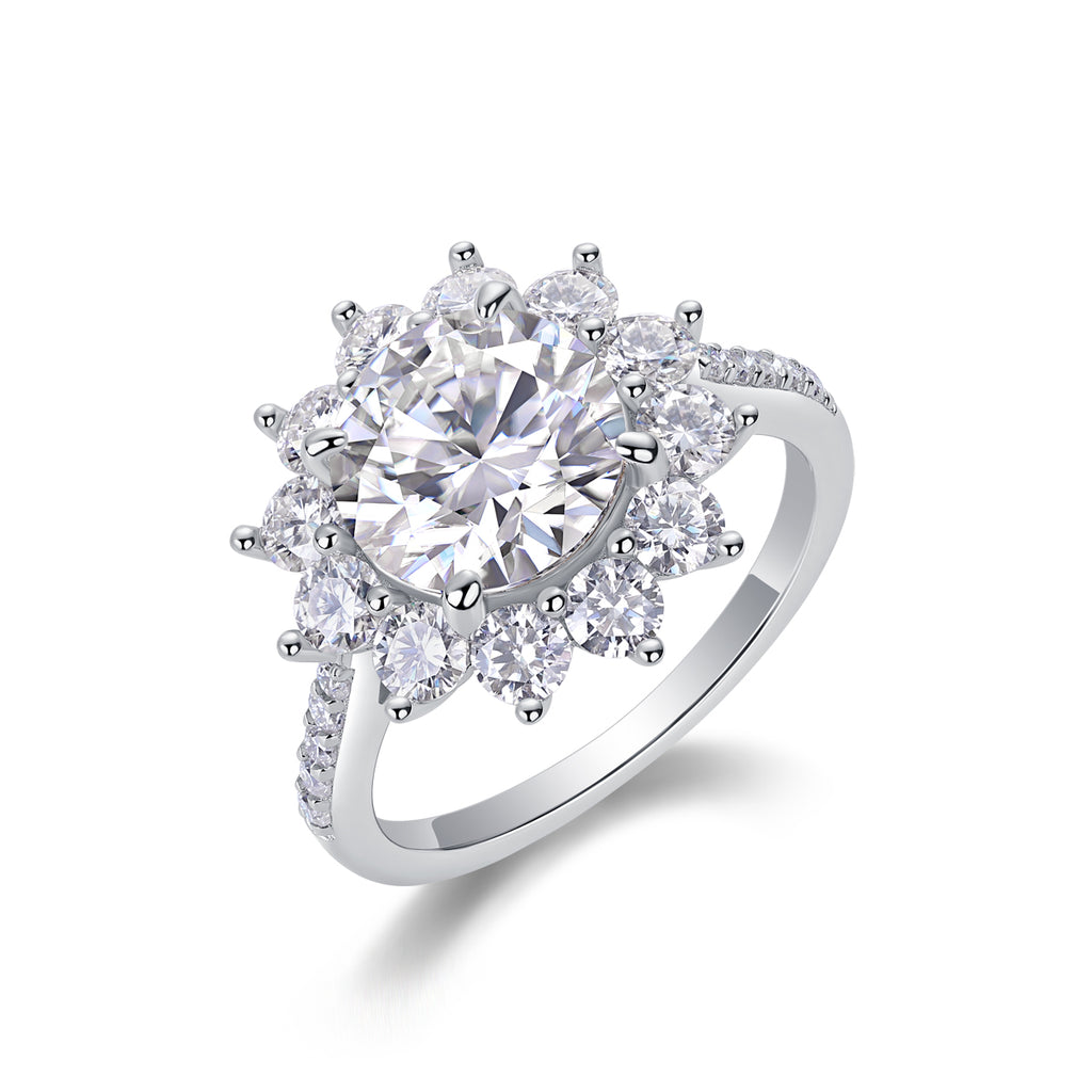 Moissanite Sunflower Ring 3 Carat Silver