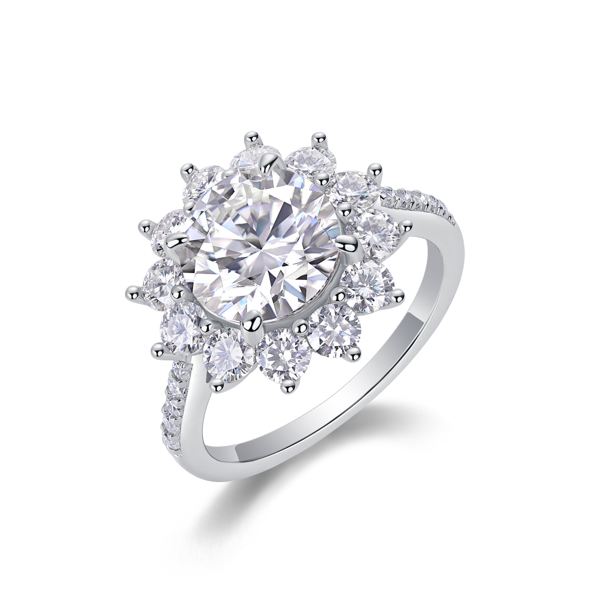 Moissanite Sunflower Ring 3 Carat Silver