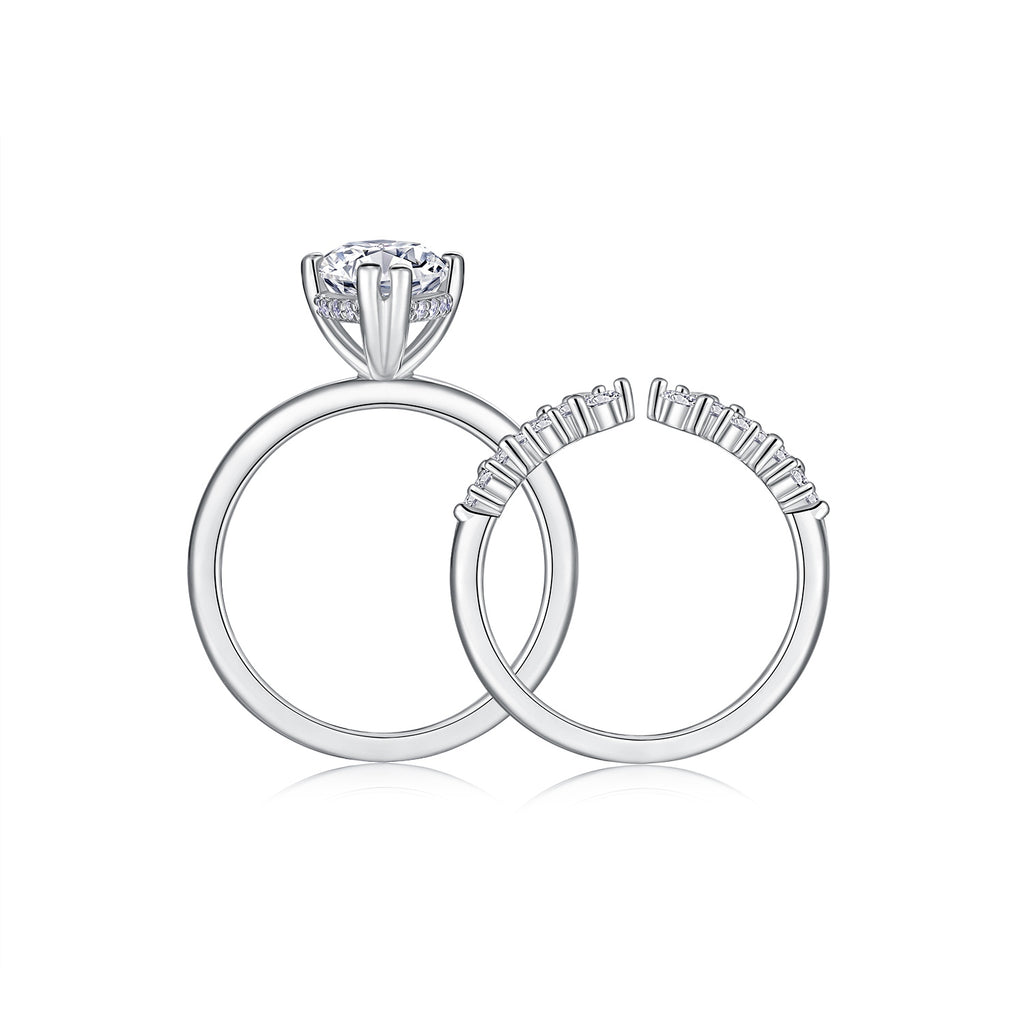 Star Eye Moissanite Ring Set Silver