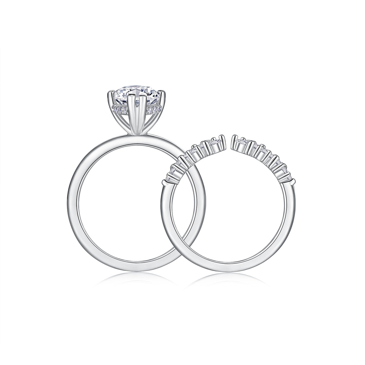 Star Eye Moissanite Ring Set Silver