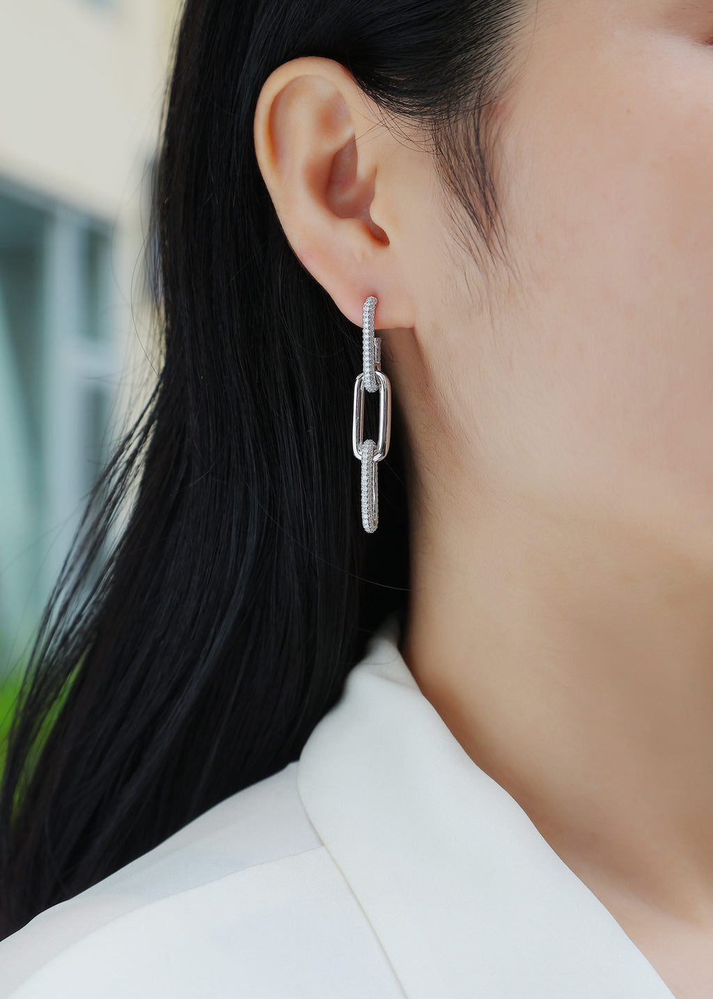 Infinity Chain Moissanite Earrings - Silver
