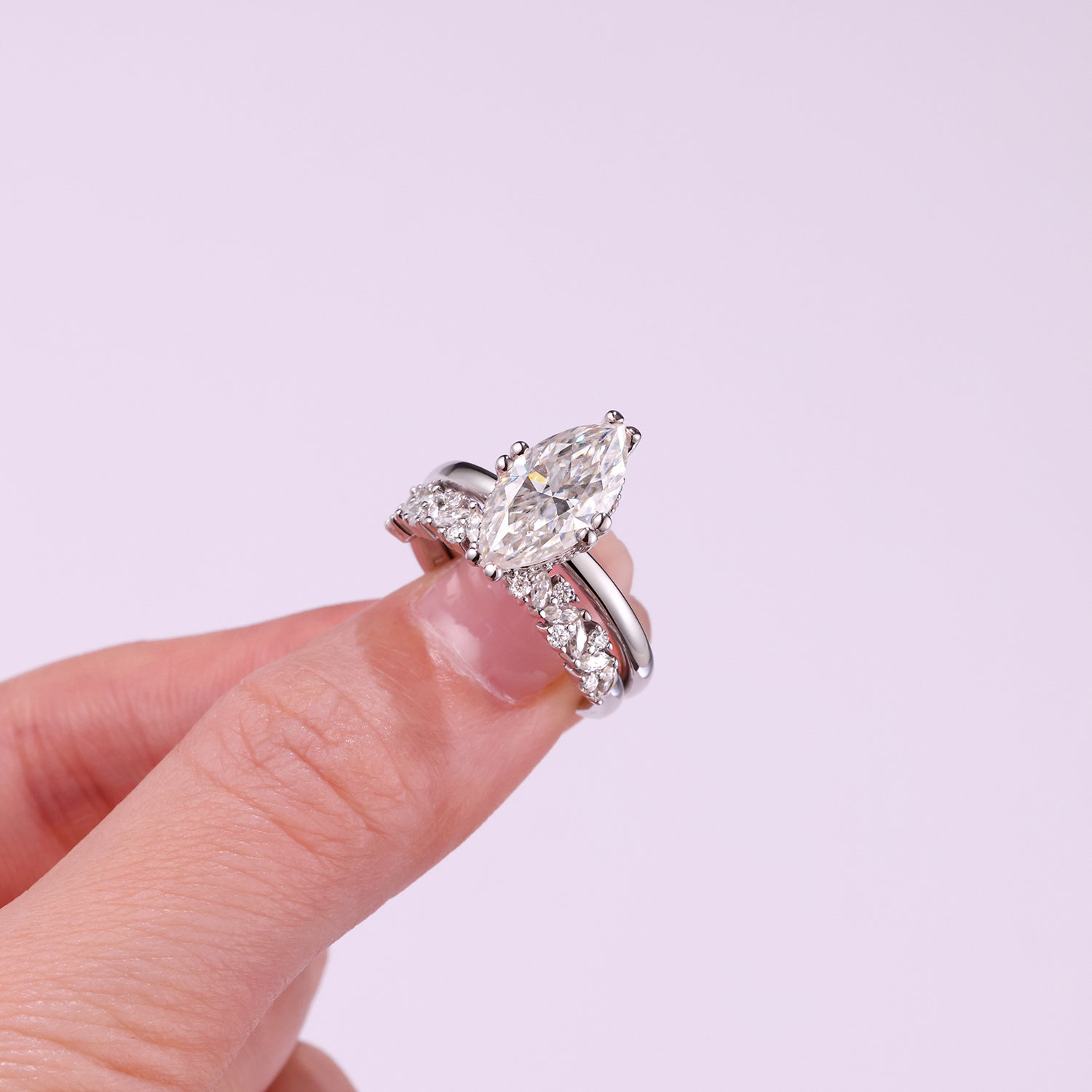 Star Eye Moissanite Ring Set Silver