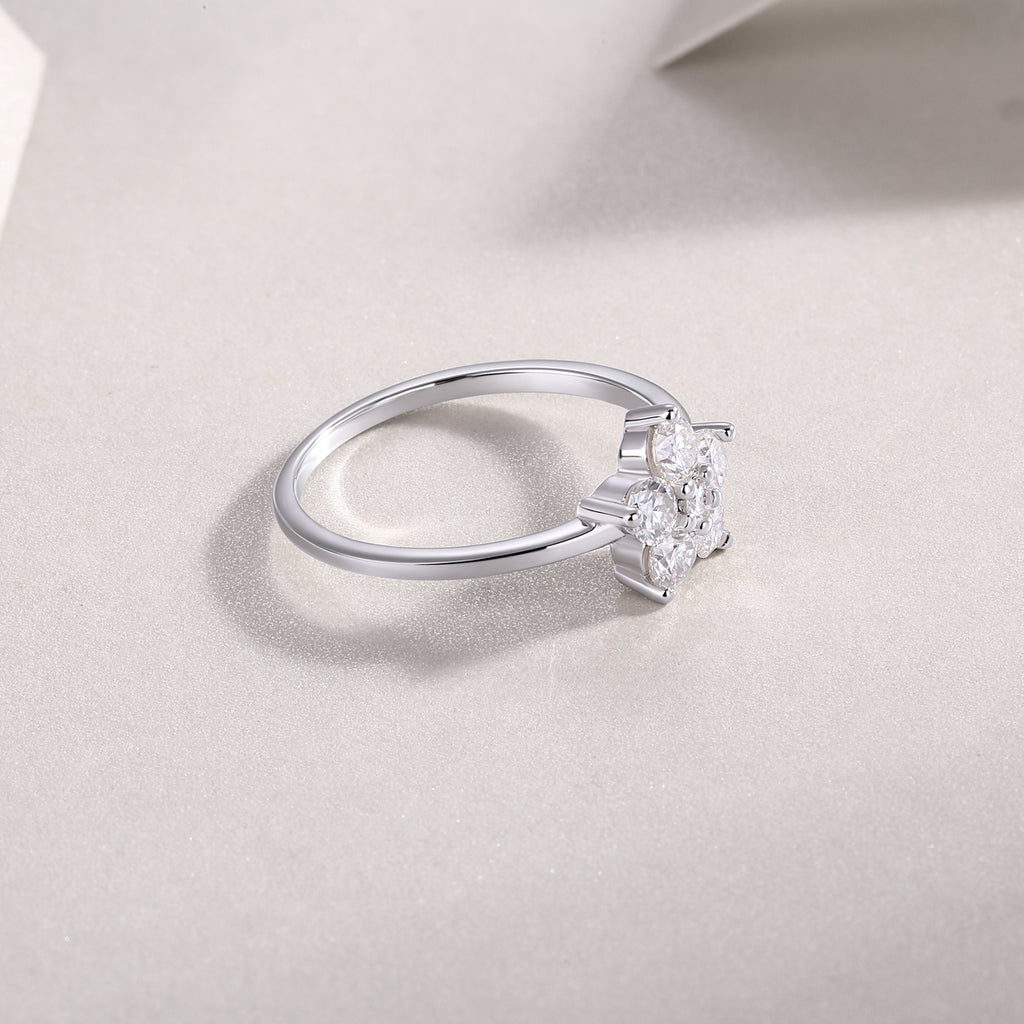 Moissanite Ring - Platinum Silver Band Size 5-9