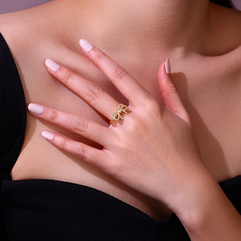Royal Bow Ring - Moissanite Gold-Plated Silver