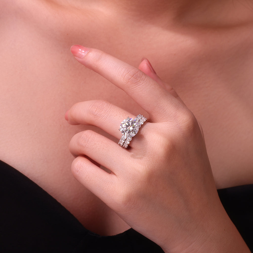 Time Vow Moissanite Ring Set 5ct Silver