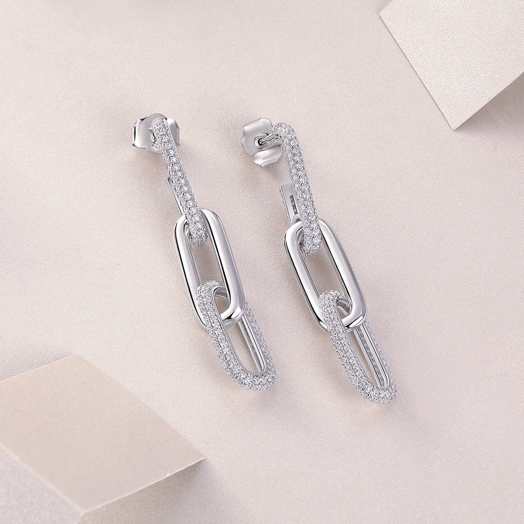 Infinity Chain Moissanite Earrings - Silver