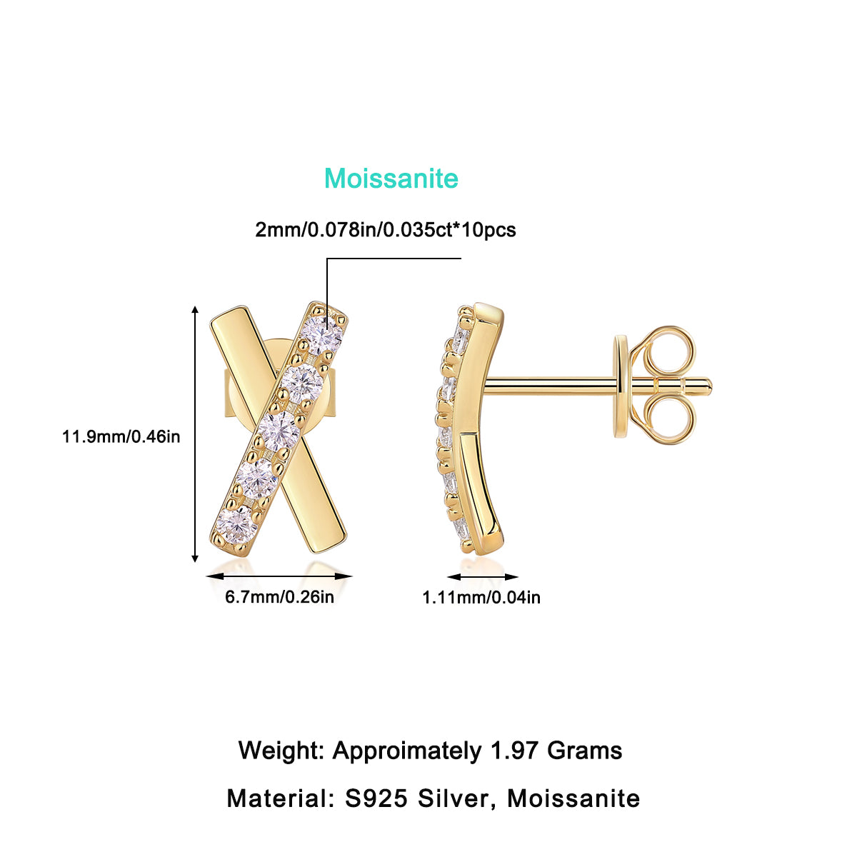 Quintessence Moissanite Stud Earrings Gold-Plated