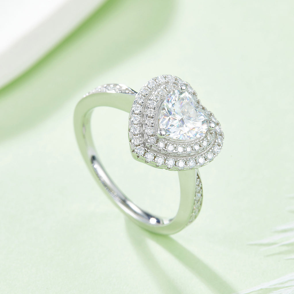 Mimosa Ring Heart Moissanite Silver